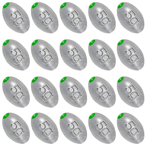 Egg Sinkers Bullet Fishing Weights Oval Shaped with Plastic Core Slip Sinkers for Catfish Fishing Casting Saltwater and Freshwater 1/5oz to 2oz - style: 3/16 Ounce-5g-20pcs