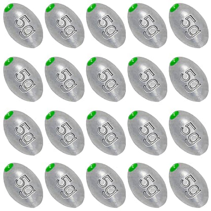 Egg Sinkers Bullet Fishing Weights Oval Shaped with Plastic Core Slip Sinkers for Catfish Fishing Casting Saltwater and Freshwater 1/5oz to 2oz - style: 3/16 Ounce-5g-20pcs