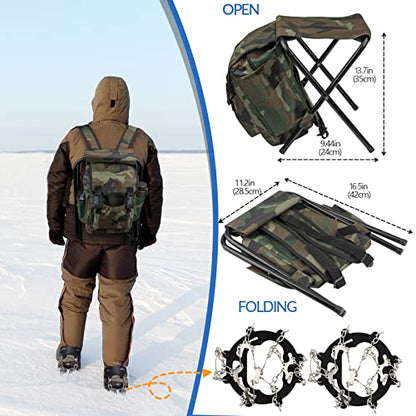 QualyQualy Ice Fishing Rod Reel Combo Complete Set Ice Fishing Gear with Backpack Seat Ice Cleats Ice Fishing Jigs Line Full Ice Fishing Kit 24" 26" - style: Spinning Reel Combo
