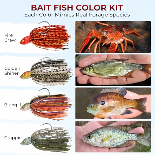 MadBite by KastKing Spinnerbait Fishing Lures, Bass Trout Salmon Walleye Stainless Steel Spinner Baits Kit, Saltwater Freshwater, 4 pcs - color: Bait Fish - Colorado & Willow, size: 1/2oz