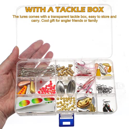 Fishing Lure Spinnerbait Kit with Tackle Box, 8 Pcs/10 Pcs Bass Trout Perch Salmon Hard Metal Rooster Tail Fishing Lures Kit - color: 228 Pcs