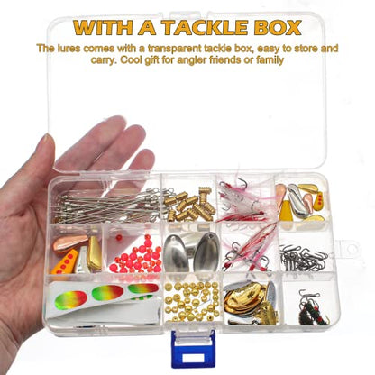 Fishing Lure Spinnerbait Kit with Tackle Box, 8 Pcs/10 Pcs Bass Trout Perch Salmon Hard Metal Rooster Tail Fishing Lures Kit - color: 228 Pcs