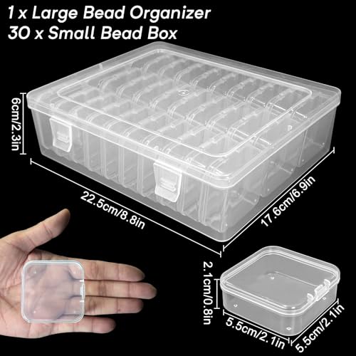 Guyuyii 30 Clear Plastic Bead Storage Containers with Hinged Lids & Labels | for Craft Supplies, Diamond Painting, Jewelry Making | Compatible with Beads, Earrings, Nail Art, Seeds, DIY Bracelet - size: 31 Pcs