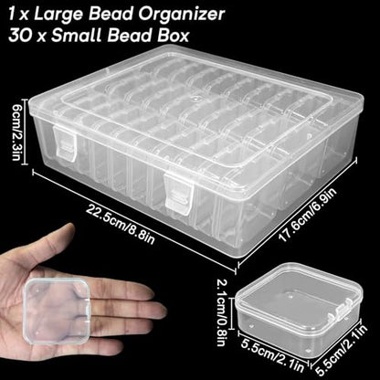 Guyuyii 30 Clear Plastic Bead Storage Containers with Hinged Lids & Labels | for Craft Supplies, Diamond Painting, Jewelry Making | Compatible with Beads, Earrings, Nail Art, Seeds, DIY Bracelet - size: 31 Pcs