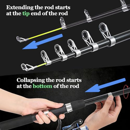 Tripquips 6.9FT Telescopic Fishing Rod - Lightweight Spinning Fishing Pole for Freshwater and Saltwater Anglers - color: Black