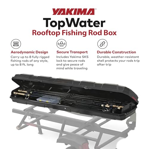Yakima Rooftop Rod Box, Portable Hard Case for up to 8 Fishing Poles up to 8 Ft Long - Foam Pads & Removable Rod Holders for Gear Storage, TopWater