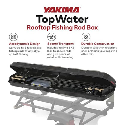 Yakima Rooftop Rod Box, Portable Hard Case for up to 8 Fishing Poles up to 8 Ft Long - Foam Pads & Removable Rod Holders for Gear Storage, TopWater
