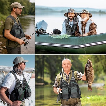 Gonex Fly Fishing Vest for Men Women, Comfortable Adjustable Fishing Vest with Multi-Pockets Reflective Stripes - color: Gray+black