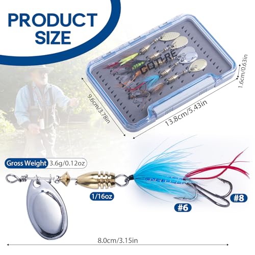 Goture Trout Lures Fishing Spinners,Rooster Bait Tail Bass Fishing Lures with Brass Spinner Blade Fish-Shaped Jig Heads for Freshwater Saltwater,Salmon Steelhead Trout Spinner Bait with Tackle Box - color: D:5pcs Trout Spinners