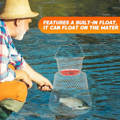 Floatable Galvanized Steel Wire Fish Basket | Collapsible and Portable Fishing Basket Cage, Robust and Easy to Use Fish Basket for Live Catch Outdoors
