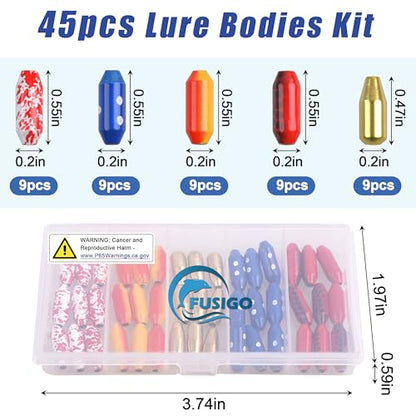 Fishing Spinner Lure Bodies Kit,45PCS Fishing Sinker Weights Brass Painted Spinner Lure Body Brass Fishing Beads Bullet Slip Sinker DIY Inline Spinner Bait Making Supplies Parts