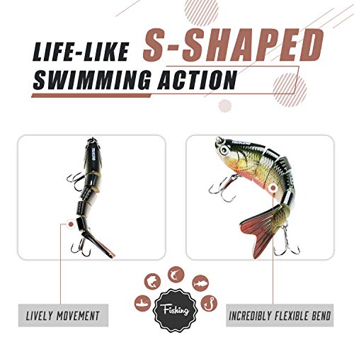 TRUSCEND Swimmax Easy Catch Fishing Lures with BKK Hooks, Wiggling, Vibrating, Rattling and Gurgling for More Bites, Heavy-Duty Dyneema Fiber Jointed Swimbaits for Bass, Trout, Crappie, Walleye, Pike - color: A2-4",0.6oz