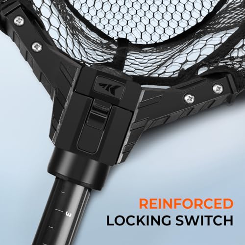 KastKing Brutus Folding Landing Net with Boat Hook, Foldable, Extendable, Lightweight & Strong, Multi-Functional Built-in Boat Hook, Non-Slip & Bright Orange TPR Handle, Two Nets Options - style: Pvc Net - 75" Full