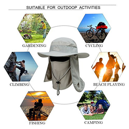 YR.Lover Outdoor UV Sun Protection Wide Brim Fishing Cap with Removable Flap - color: Light Gray