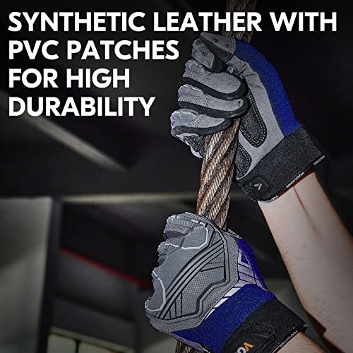 Vgo... 1-Pair Heavy Duty Synthetic Leather Work Gloves, Impact Protection Mechanic Gloves, Rigger Gloves, Vibration Reduction, Touchscreen Capable (Size L, Blue, SL8849) - color: Blue-regular, size: Large (1 Pair)