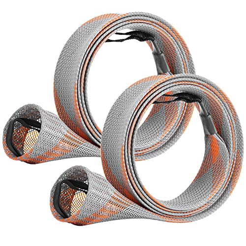 SF Fishing Rod Sock Fishing Rod Sleeve Rod Cover Braided Mesh Rod Protector Pole Gloves Fishing Tools for Spinning Fishing Rod,Casting Rod,Musky Rod, Ice Rod, Fly Rod, Spey Rod - color: Gray-orange-2pcs, size: Fit Spinning Rod 6-1/2 FT to 7-1/2 FT
