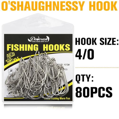 Dovesun Fishing Hooks Saltwater O'Shaughnessy Fishing Hooks 100/80/70/60/50pcs Stainless Steel Forged J Hooks Trolling Sea Bass Striper Cod Bluefish Striped Bass 1# 2# 4# 6# 1/0-8/0 - color: 4-0*80PCS