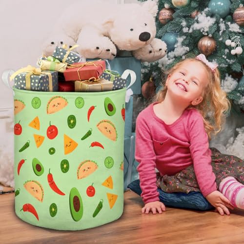 Sage Green Mexican Laundry Basket, Trendy Mexican Food Taco Avocado Tomato Cute Foldable Laundry Hamper With Handles Clothes Toys Storage Basket for Kids Room Nursery Home Bedroom - color: Sage Mexican - Basket