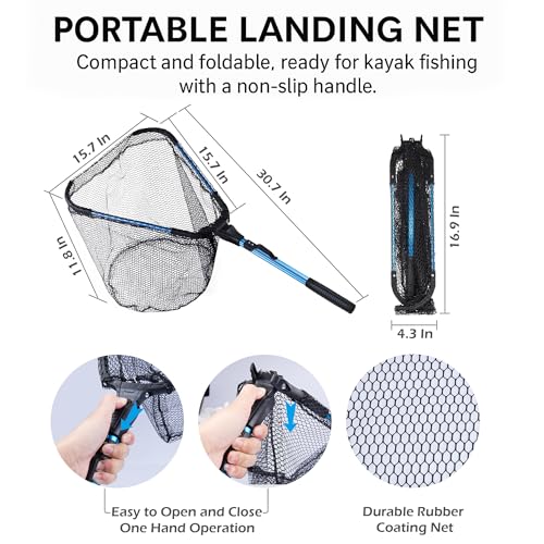 Foldable Kayak Landing Net Kit, 4PCS Fishing Tool Set | With Pliers, Fish Gripper & Hook Remover for Kayak Fishing, Boating, Shore Fishing, Freshwater & Saltwater - color: Blue 4pcs Fishing Tools Kits