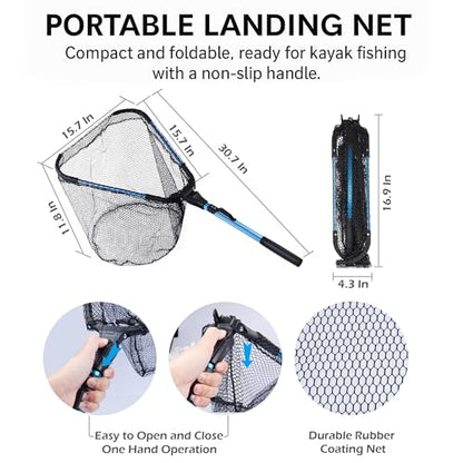 Foldable Kayak Landing Net Kit, 4PCS Fishing Tool Set | With Pliers, Fish Gripper & Hook Remover for Kayak Fishing, Boating, Shore Fishing, Freshwater & Saltwater - color: Blue 4pcs Fishing Tools Kits