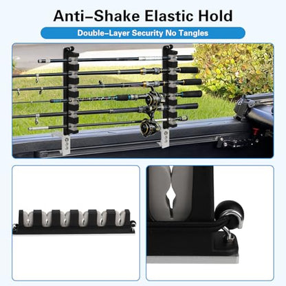 Truck Bed Fishing Rod Holder - 6 Rod Capacity with EVA Foam, Aluminum C-Clamp Mount, No Drill Installation, Fits Truck Bed & Boats