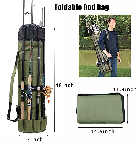 Fishing Tackle Pole Bag Rod Case, Folding Fishing Gear Storage Bag Case | Fishing Pole Case Reel Tackle Organizer Bag with Rod Holder, Oxford Fabric Portable Large Capacity, Fishing Gifts for Men