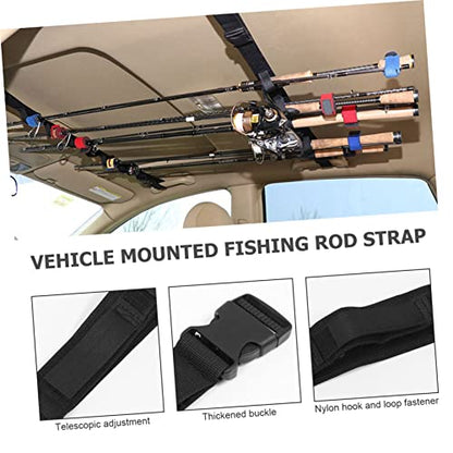 2Pcs Vehicle Mounted Fishing Rod Holder Strap Portable Car Fishing Pole Carrier Durable Fixing Band for Easy Installation and Storage of Up to Rods