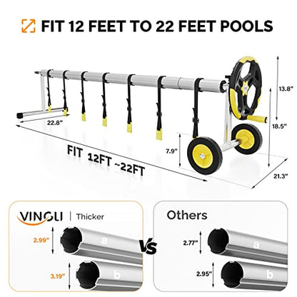 VINGLI Pool Cover Reel Set Solar Pool Cover Reel for Inground Swimming Pool, Aluminum Solar Swimming Inground Cover Blanket Reel (Upgrade) (21 FT) - size: 16' (Round)