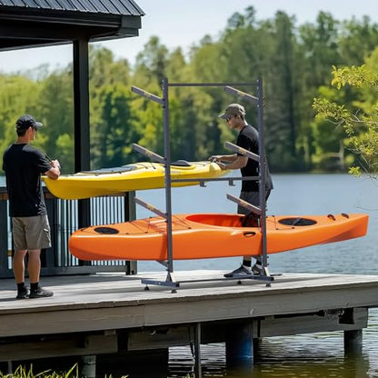 Bonnlo Kayak Storage Rack, Adjustable Heavy Duty Kayak Rack for Kayaks Paddle Boards, Kayak Paddle Holder for Garage, Spacesaver, Gentle on Padding, Boat Organizer - style: 4 Kayaks, Free Standing