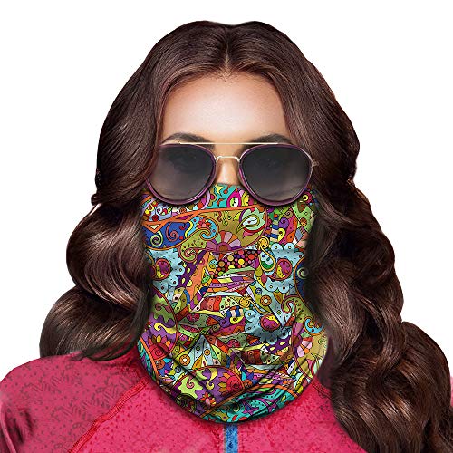 Obacle Seamless Face Mask Rave Bandana Men Women for Dust Sun Wind Protection - color: Colorful Oval