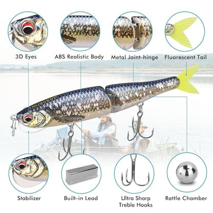 TRUSCEND Swimmax Easy Catch Fishing Lures with BKK Hooks, Wiggling, Vibrating, Rattling and Gurgling for More Bites, Heavy-Duty Dyneema Fiber Jointed Swimbaits for Bass, Trout, Crappie, Walleye, Pike - color: C-4",0.35oz