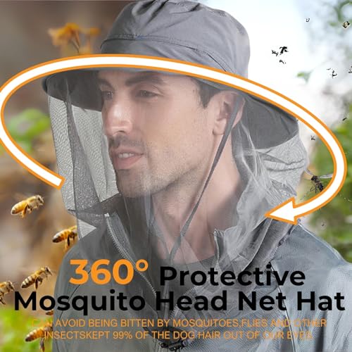 Flammi Mosquito Net Hat Safari Hat UPF 50+ Sun Protection Boonie Hats for Men with Neck Flap Fishing Hiking Hat for Men/Women - color: Dark Grey