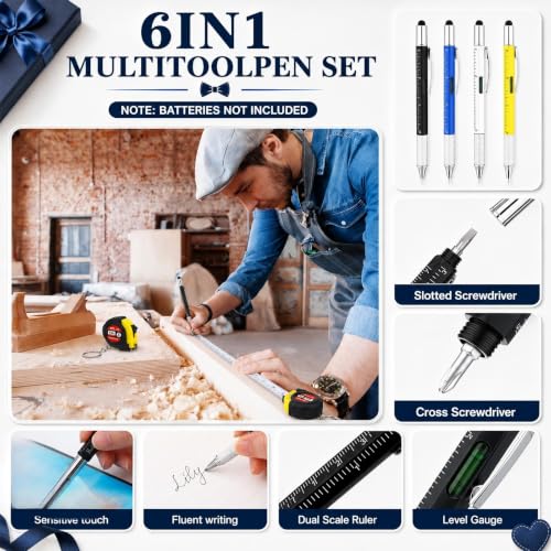48 Pcs Fathers Day Multitool Gifts Bulk for Men Best Dad Ever Mini Tape Measure 6 in 1 Multitool Pens Small Multitools Pliers Keychain Mini LED Flashlights for Men Christian Church Gifts