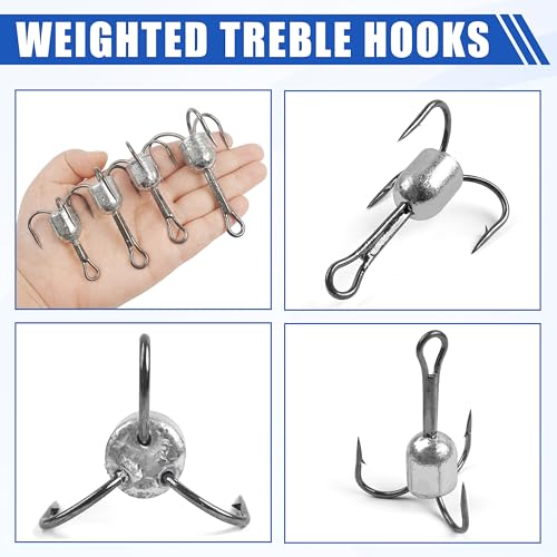 Snagging Hooks Snagging Weighted Treble Hooks Large Treble Fishing Hook Bunker Snag Hook with Weight for Saltwater Freshwater Bass Trout Salmon 5/0 6/0 8/0 10/0 - size: 6/0-1.25oz-5pcs