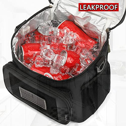 FlowFly Tactical Lunch Bag Large Insulated Lunch Box Cooler Tote for Men, Women with MOLLE/PALS Webbing (Black) - color: Black, size: Medium