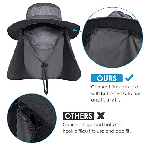 IYEBRAO Mens Outdoor Sun Hat with Face Neck Flap UV Protection Wide Brim Fishing Hat for Hiking Safari Gardening UPF 50+ - color: 2 Pack-dark Gray＆light Gray