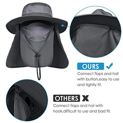 IYEBRAO Mens Outdoor Sun Hat with Face Neck Flap UV Protection Wide Brim Fishing Hat for Hiking Safari Gardening UPF 50+ - color: 2 Pack-dark Gray＆dark Gray