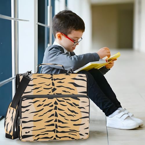 Tigers Stripe Brown Zipper Binder Bag 3 Ring with Shoulder Strap Zippered Binder Fits 13 Inch Laptop File Folder Document Organizer for College Office Supplies - color: Tigers Stripe Brown