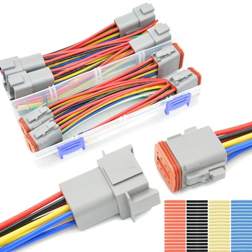 4 Set 8 Pin DT Connector Waterproof Automotive Electrical Butt Connector 16 AWG Wire Connectors Kit with Waterproof Heat Shrink Tubing for Car Truck Boat, 4 Kits (E- 8Pin Wiring 4Pair)… - size: DT Connector 4 Sets 8 Pin