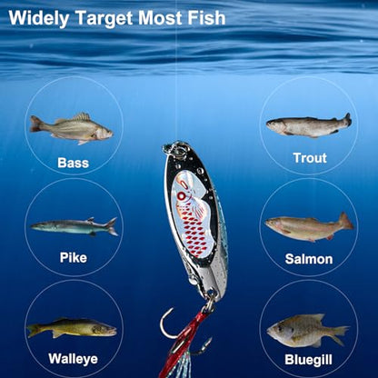Goture Metal Spoon Trout Lures - Long Distance Casting for Trout, Bass, Crappie, Pike, Salmon - Saltwater & Freshwater - 1/4oz to 1-3/8oz Jigging Spoons - color: A:10pcs Fishing Spoons with Feather, size: 1/2 oz
