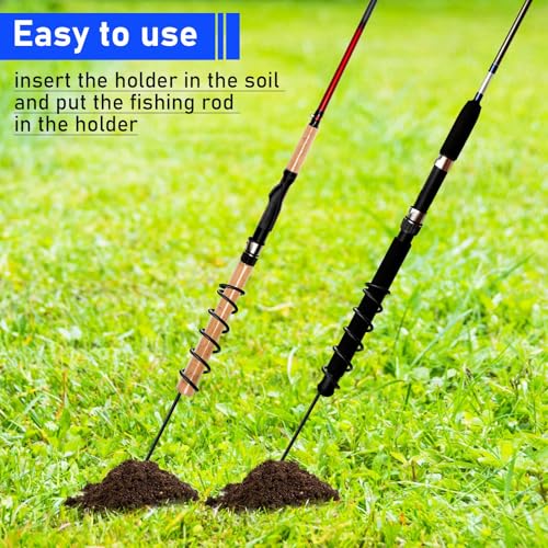 Dunzy 4 Pcs Spiral Fishing Rod Holders Heavy Duty 1.75 Inch/1.9 Inch Diameter Metal Bank Pole Stand Spiral Rod Holder Insert Ground Rest Stand for Fishing on Lakes and Streams