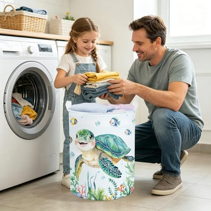 Clastyle Large Fish Sea Turtle Baby Basket Ocean Coral Seaweed Starfish Toy Book Shelf Basket Waterproof Pool Toy Beach Towel Storage Bin Collapsible Dirty Clothes Hamper, Blue, 36 * 45 cm - size: 36*45 cm