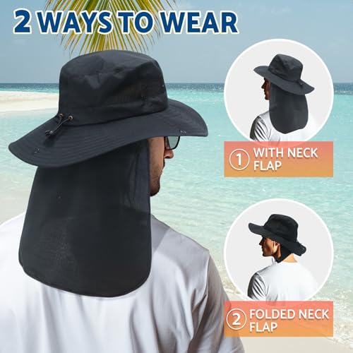 NPJY Sun Fishing Hats with Neck Flap for Men Women UV Sun Protection Safari Hat Wide Brim Bucket Hat - color: Pure Beige(with Neck Flap)