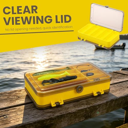 Fishing Tackle Storage Box, Double Sided Waterproof Fishing Lure Tackle Box with 13 Compartments, Yellow and Gray Lid Fishing Lure Organizer for Outdoor Angler