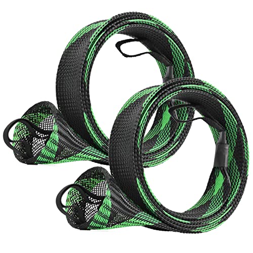 SF Fishing Rod Sock Fishing Rod Sleeve Rod Cover Braided Mesh Rod Protector Pole Gloves Fishing Tools for Spinning Fishing Rod,Casting Rod,Musky Rod, Ice Rod, Fly Rod, Spey Rod - color: Black-green-2pcs, size: Fit Spinning Rod 6-1/2 FT to 7-1/2 FT