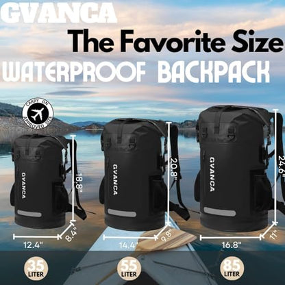 Waterproof Roll Top Kayak Dry Backpack, Floating Outdoor Dry Sack Boating Sailing Canoeing Rafting Fishing Camping 55L Black - color: Black, size: 55L