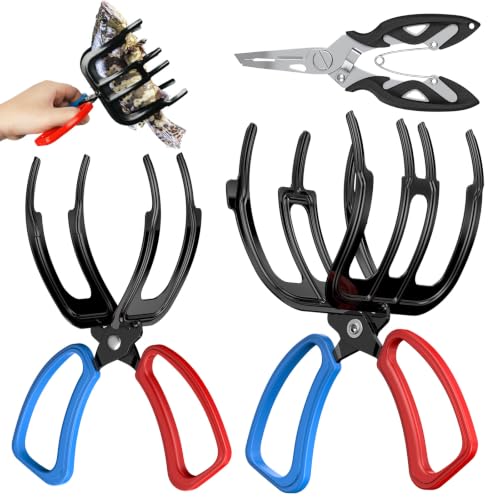 Pawfly Fish Grippers & Fishing Pliers, Fish Grabber Tool, Split Ring Pliers | Non-Slip 2 or 3 Claw Fish Control Clamps for Most Freshwater Fish, Metal Fish Hook Remover, Multifunctional Fishing Gear - size: 2+3 Claw+Lure pliers