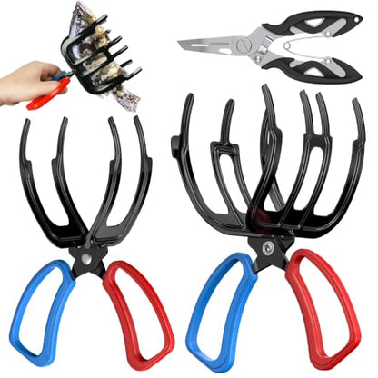 Pawfly Fish Grippers & Fishing Pliers, Fish Grabber Tool, Split Ring Pliers | Non-Slip 2 or 3 Claw Fish Control Clamps for Most Freshwater Fish, Metal Fish Hook Remover, Multifunctional Fishing Gear - size: 2+3 Claw+Lure pliers