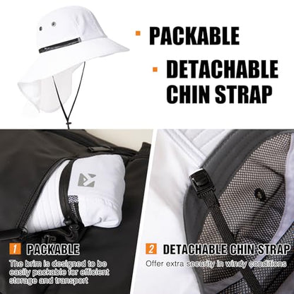 Oversized XL XXL Mens Sun Hat Big Head Neck Flap Shade Waterproof UPF50+ Wide Brim Hat Fishing Safari Hiking - color: White, size: Large-X-Large