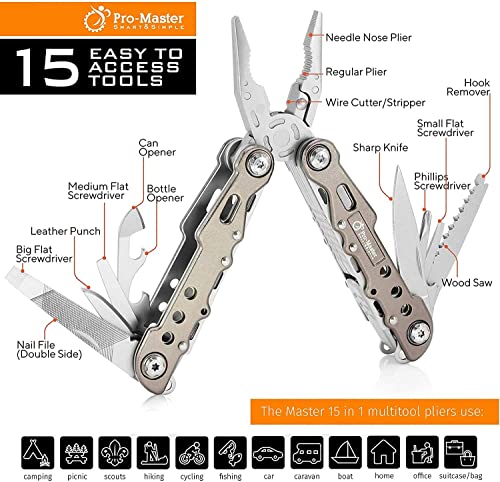 15-in-1 Multitool Pocket Knife, Multipurpose Stainless Steel All In One Tool for Camping Hiking Survival Travel Home - Portable Heavy Duty Folding Utility Multi Tool with Self-Locking - style: Metallic Silver